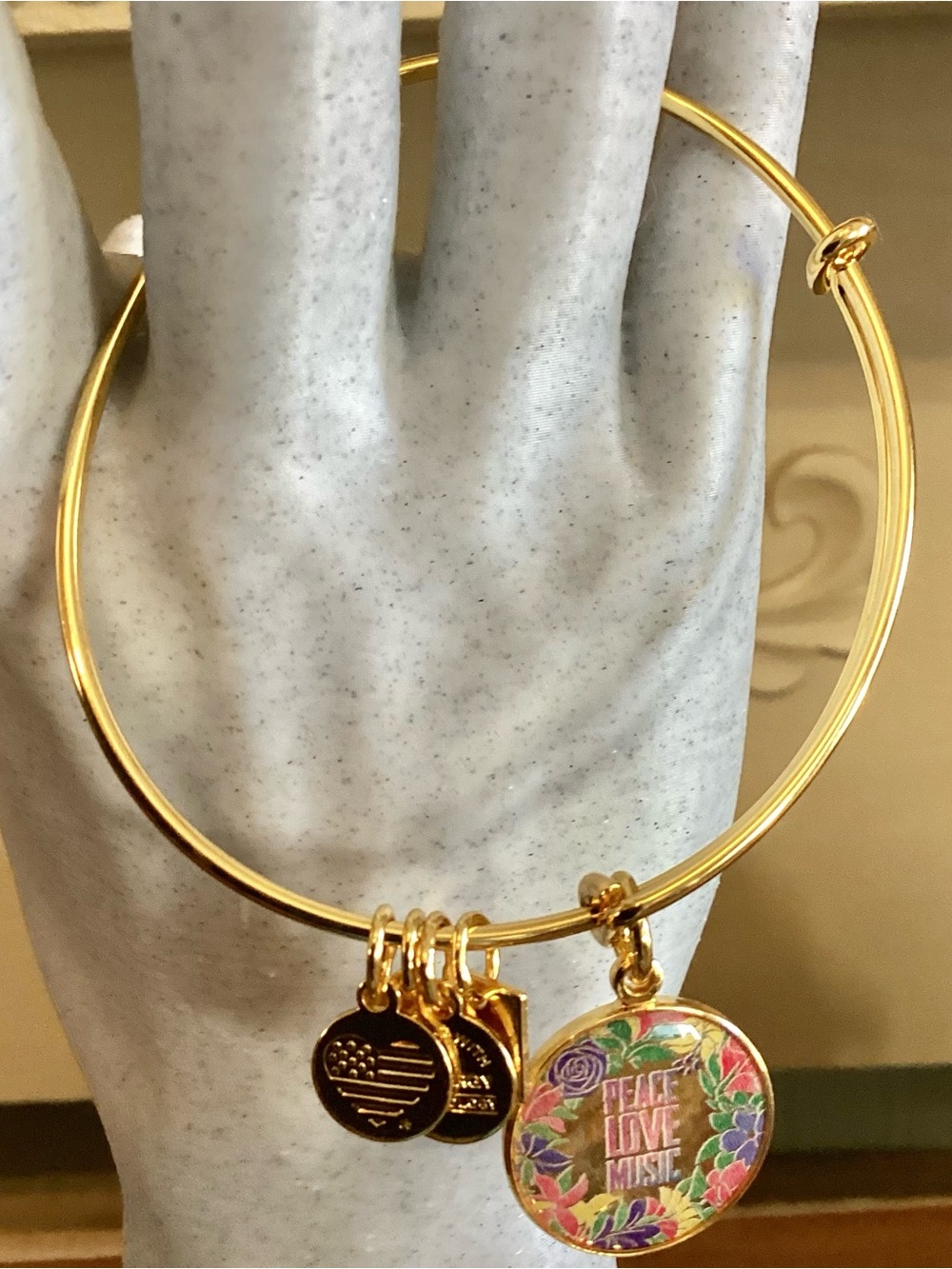 Alex and Ani 2016 Peace Love Music Gold Charm Bangle Bracelet